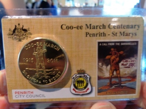 The commemorative medallion that was presented to the marchers during the evening function in the Sky Lounge at Penrith Paceway 7/11/2015